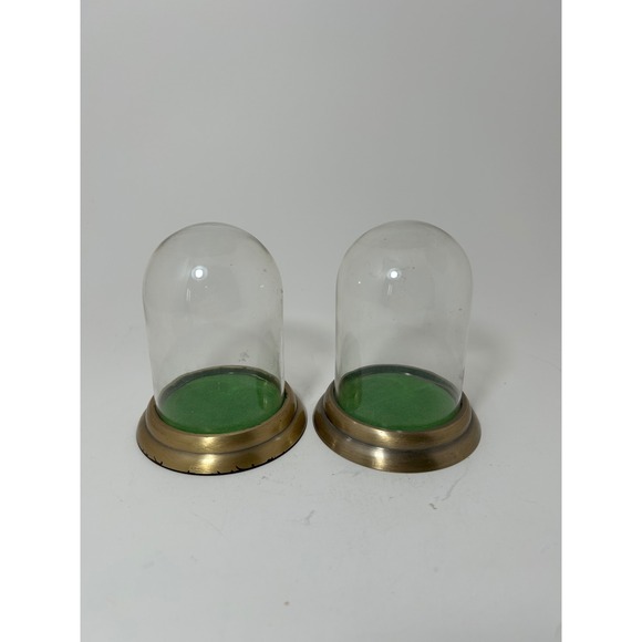 Enesco Other - Vintage Enesco Glass Cloche Bell Jar Display Domes Brass Bases 3.5in tall Set 2